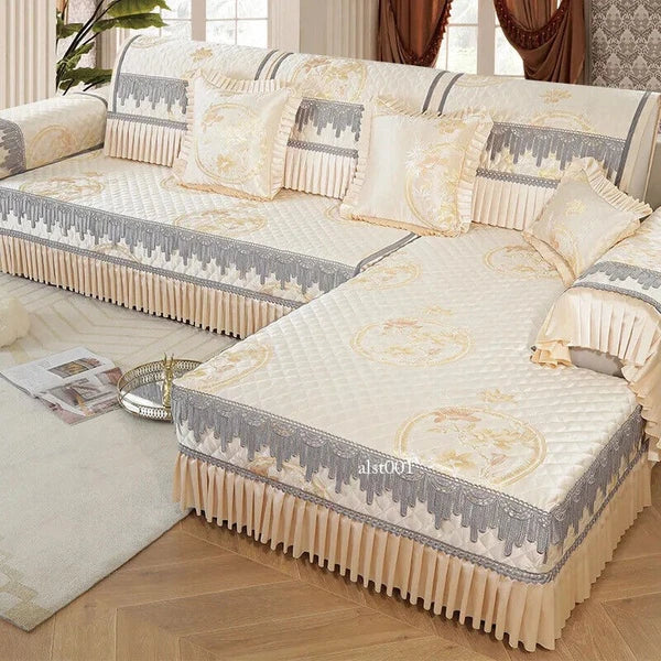 Classical Lace Couch Covers Jacquard Quilted Seat Cushion Universal Skirt Towel