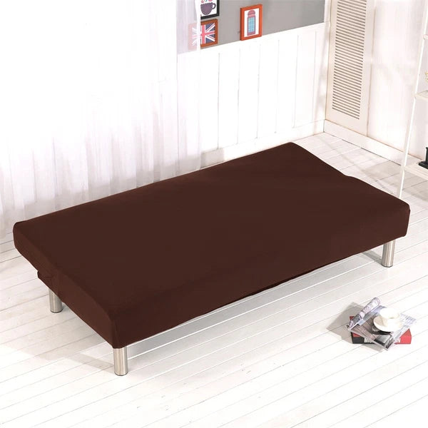 Armless Sofa Bed Cover Stretch Slipcover Solid Protector Spandex Plush Trim