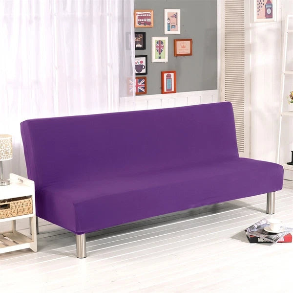 Armless Sofa Bed Cover Stretch Slipcover Solid Protector Spandex Plush Trim