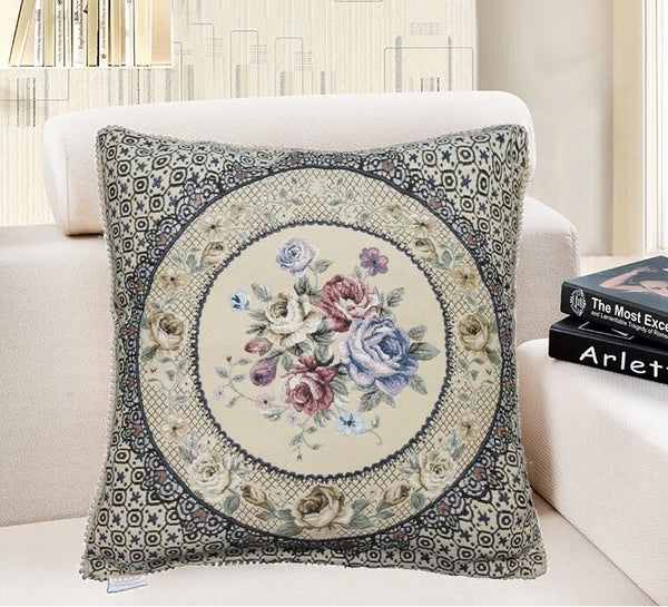 22x22" Classic Vintage Cushion COVER Jacquard Floral Sofa Home Decor Pillow Case