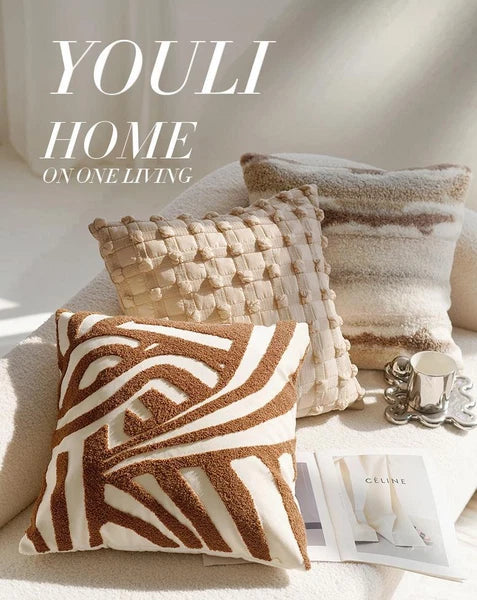 45x45cm Brown Vintage Nordic Throw Pillow Cover Cream Light Luxury Sofa Cushion