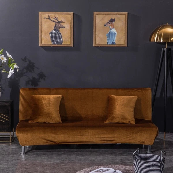Velvet Thick Futon Cover Armless Sofa Bed Cover Stretch Folding Couch Slipcover
