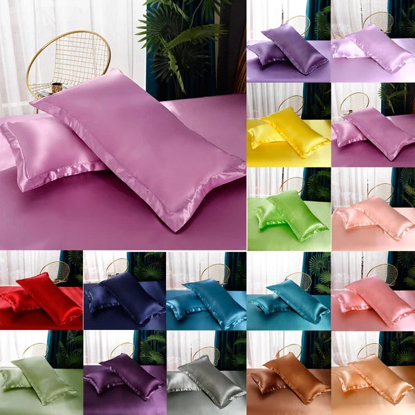 2pcs Satin Pillowcase Solid Color Pillow Covers Sofa Throw Cushion Covers Decor