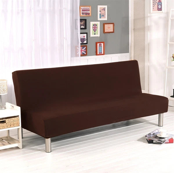 Armless Sofa Bed Cover Stretch Slipcover Solid Protector Spandex Plush Trim