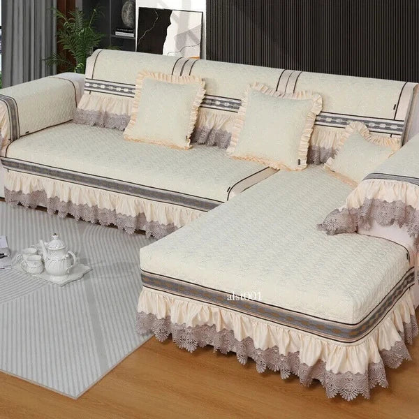 Classical Lace Couch Covers Jacquard Quilted Seat Cushion Universal Skirt Towel
