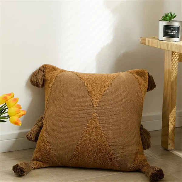 Knitted Cushion Cover Pom Pom Tassel Pillowcase Fringe Sofa Bed Throw Home Decor