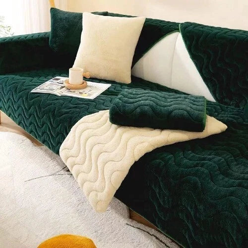 Rabbit Plush Quilted Sofa Towel Winter Warm Thick Plush Couch Cover L-shaped