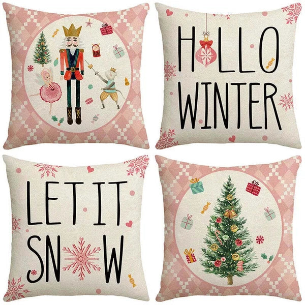 Pink Christmas Tree Pillowcase -  Cushion Cover for Sofa, Living