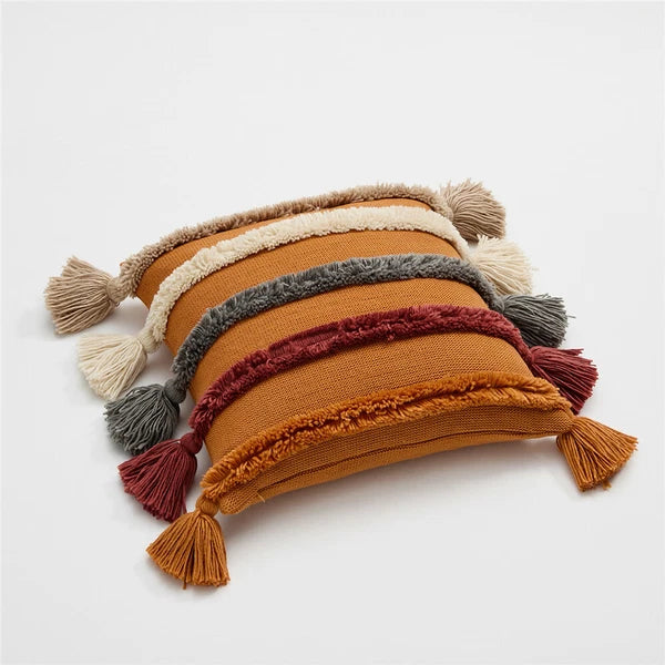 Knitted Pillowcase Throw Waist Cushion Cover Tassel Pillow Case Sofa Bed 45*45cm