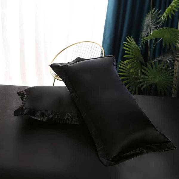 2pcs Smooth Satin Pillowcase 48*74cm Solid Color Sofa Cushion Covers Home Decor