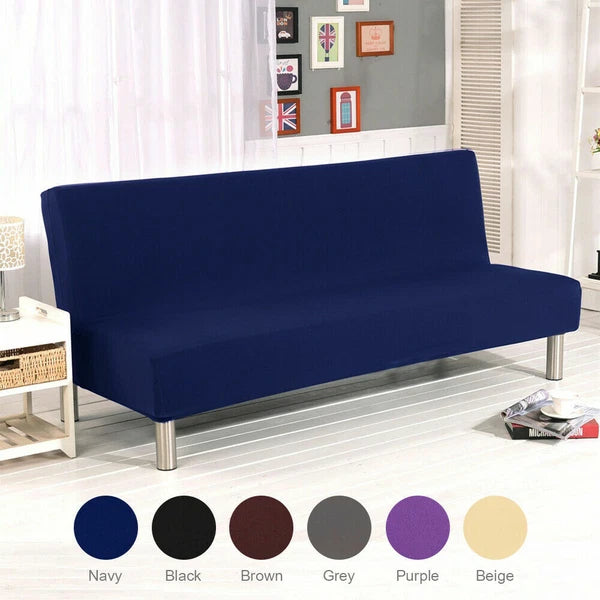 Armless Sofa Bed Cover Stretch Slipcover Solid Protector Spandex Plush Trim