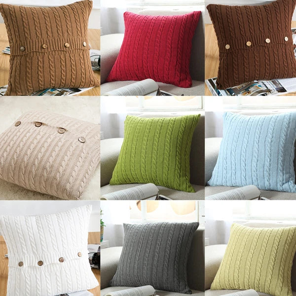 Square Knitted Pillow Case Throw Waist Sofa Bed Cushion Cover Buttons Home Decor