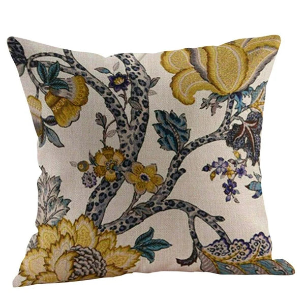 Flower Cushion Cover Cotton Linen Vintage Printing Throw Pillow Case Sofa Bed