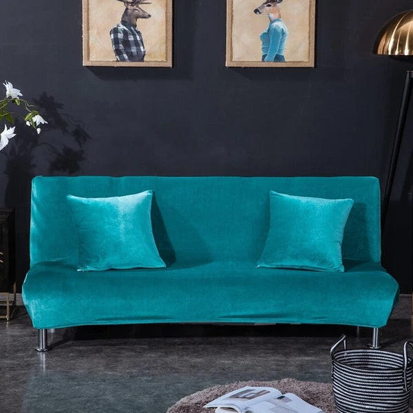 Velvet Thick Futon Cover Armless Sofa Bed Cover Stretch Folding Couch Slipcover